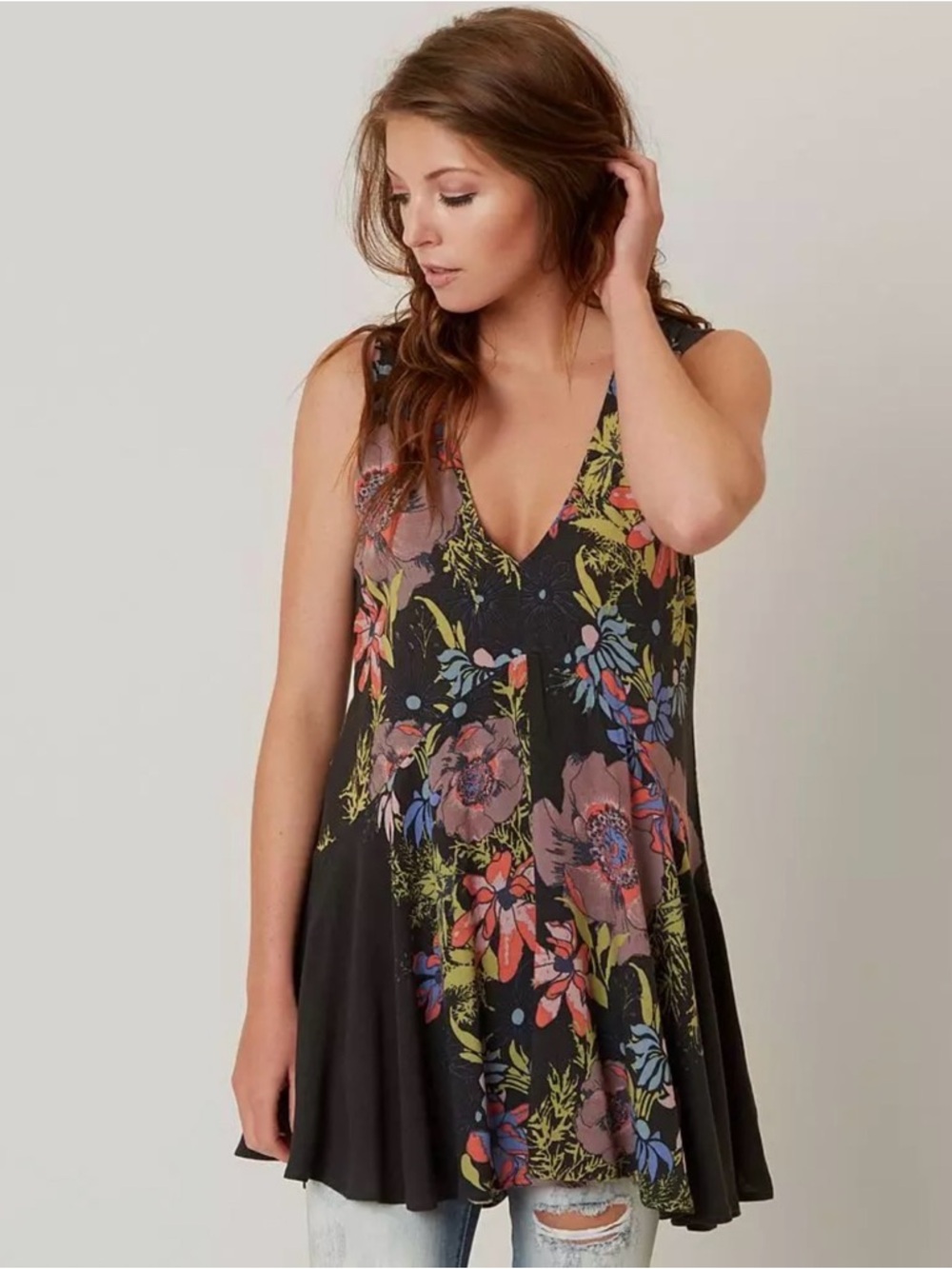 Free People Backyard Tank Top in Black Floral